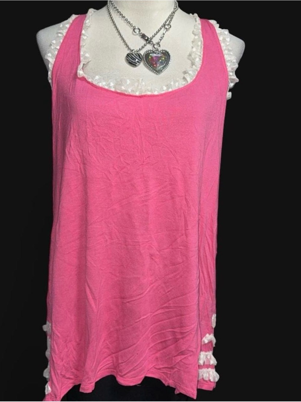 Jessica Simpson Pink Tank with White Ruffle Trim